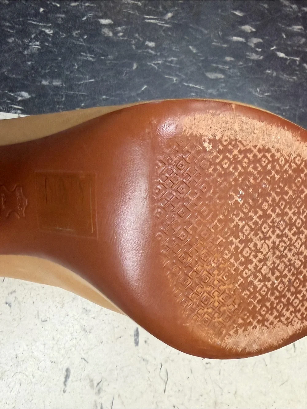 Tory Burch Camel Tan Leather Open-Toe Block Heel Mules